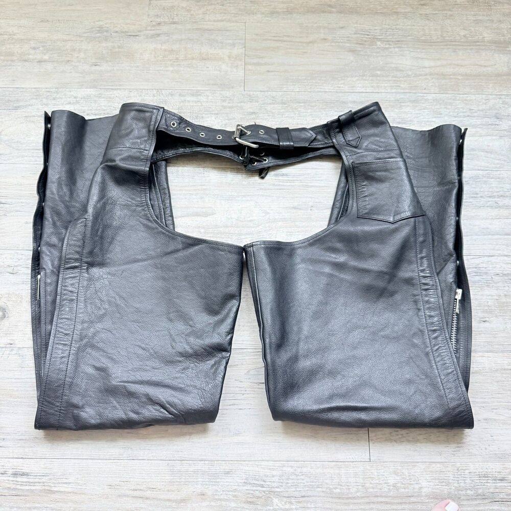 Wilsons Leather Vintage Men's Black Leather Motorcycle Chaps Size Medium 31 In